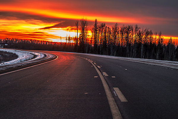 Sunrise on the highway